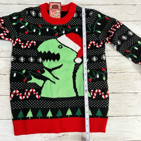NWT Kids Medium 10/12 Ugly Christmas Sweater Dinosaur Santa T-Rex Boys Girls - Picture 5 of 9